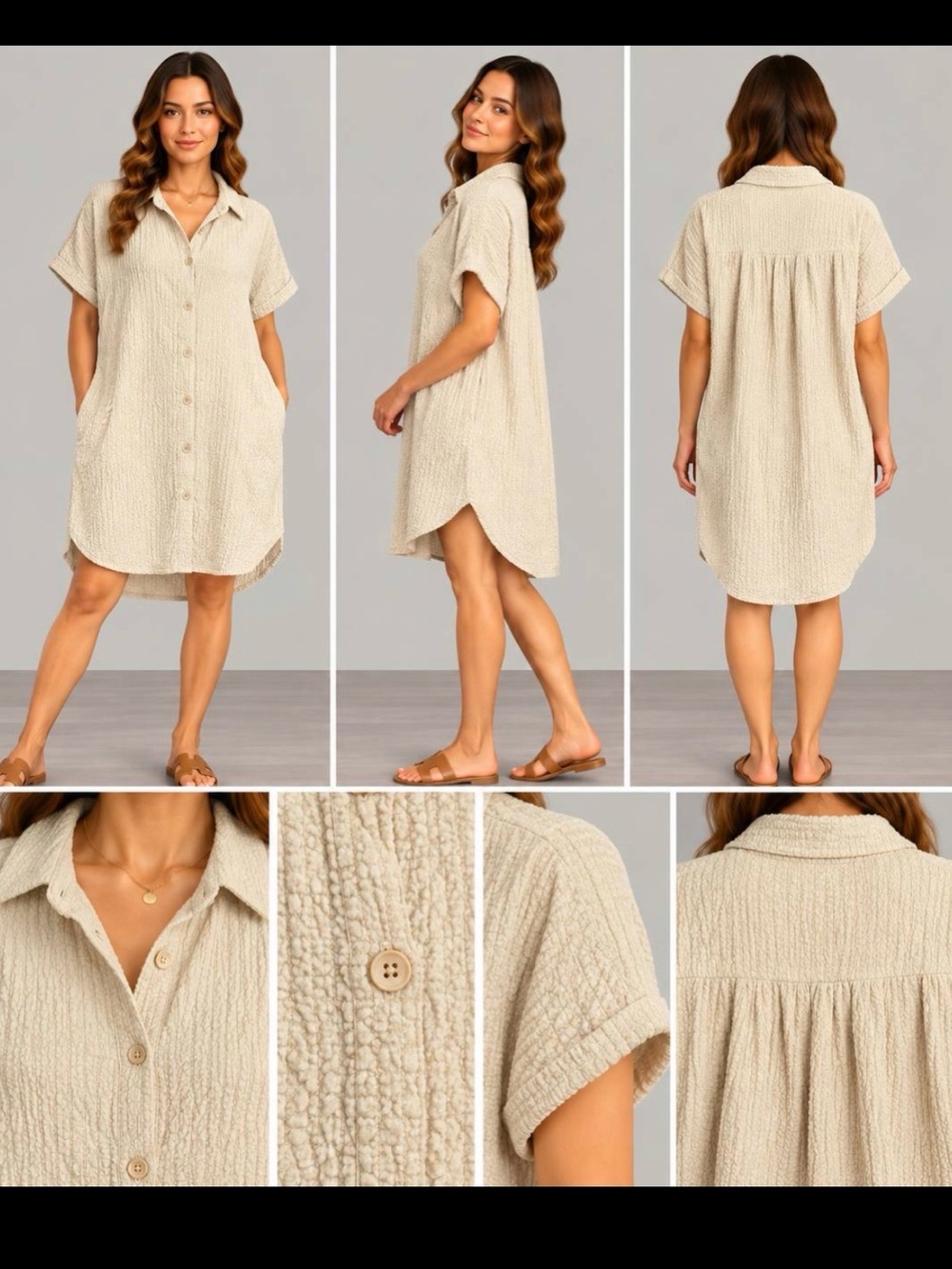 Timing Cream Textured Button-Front Swim Coverup Dress size M woman